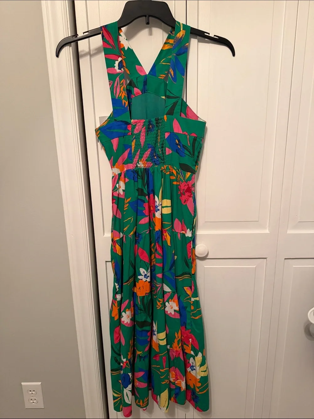 J crew Tiered Midi dress green floral size 0